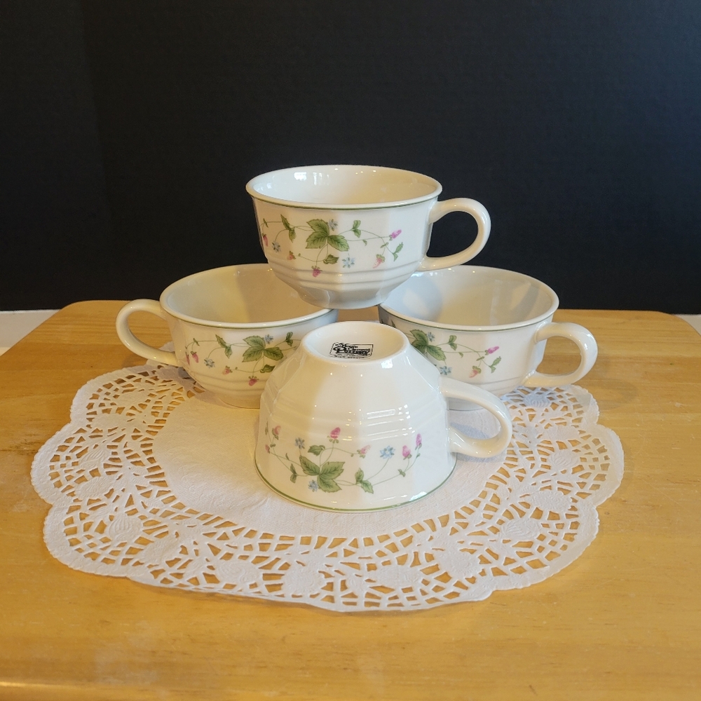 Set of 4 Mount Clemens Pottery Wild Berry Pattern Cup Disco